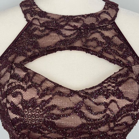 Emerald Sundae Plum Sequin Mini Dress Fit Flare Sleeveless Juniors size Small - Picture 3 of 12